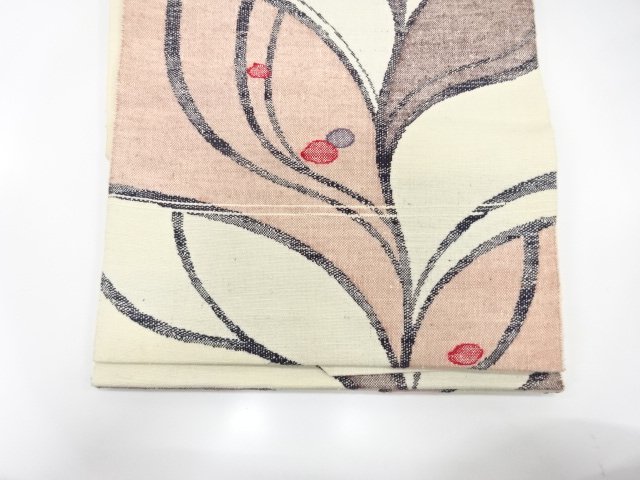  手織り真綿紬　抽象流水模様織り出し　名古屋帯